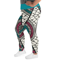 Thumbnail for African Print White and Pink Print Plus Size Leggings-3