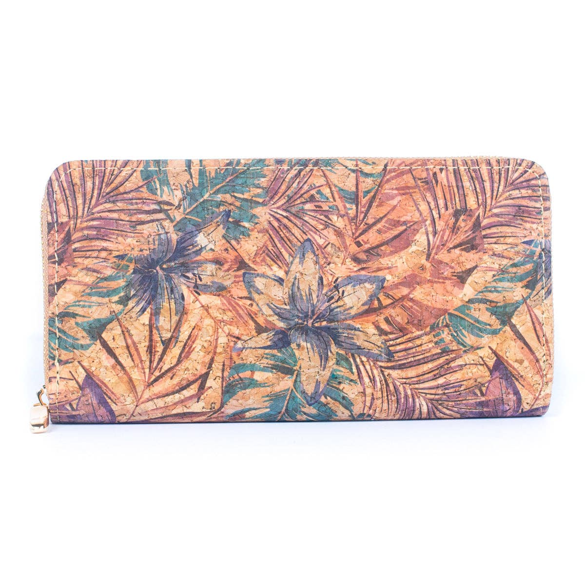 Natural cork with flower pattern zipper wallet BAGD-191-6