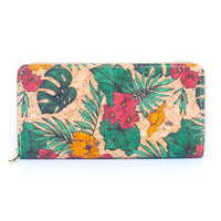 Thumbnail for Natural cork with flower pattern zipper wallet BAGD-191-13