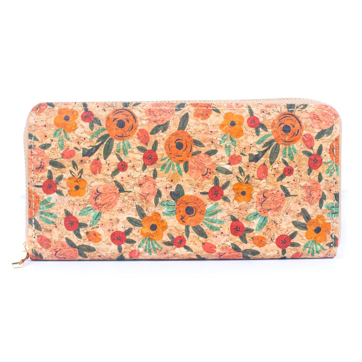 Natural cork with flower pattern zipper wallet BAGD-191-16