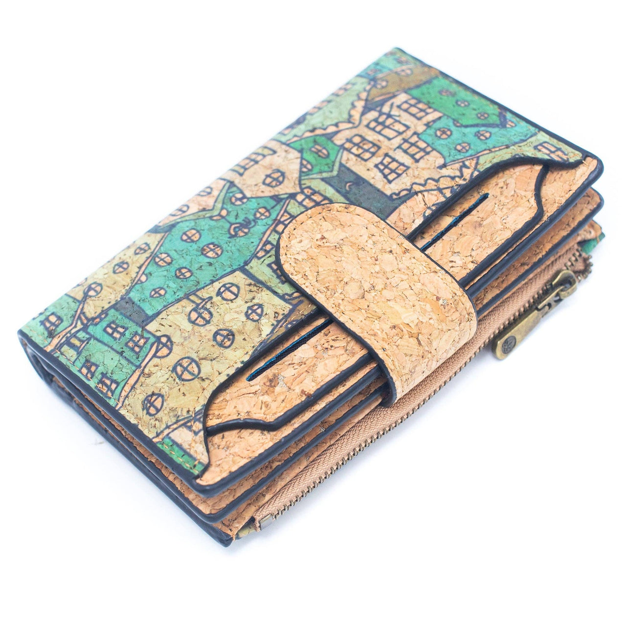 6 Natural Cork card Wallets with Floral Print and Mosaic Patterns (6 Units Pack) HY-013-MIX-6-1