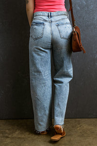 Thumbnail for Raw Hem Straight Jeans - Light Blue Distressed Ripped-1