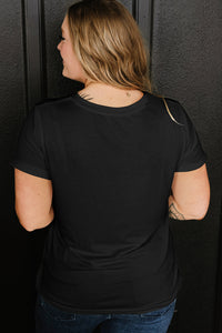 Thumbnail for Black Round Neck Rolled Sleeve Plus Size T-shirt-4