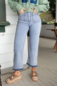 Thumbnail for Beau Blue Acid-Washed Cropped Jeans-0