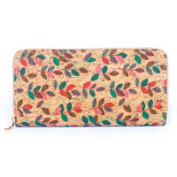 Thumbnail for Natural cork with flower pattern zipper wallet BAGD-191-14