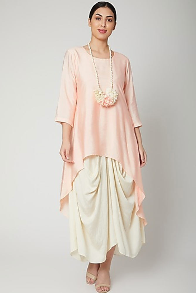 Dream- Peach & off white Indo-Western Cowl Dress-0
