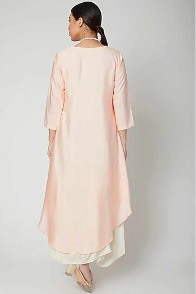 Dream- Peach & off white Indo-Western Cowl Dress-1