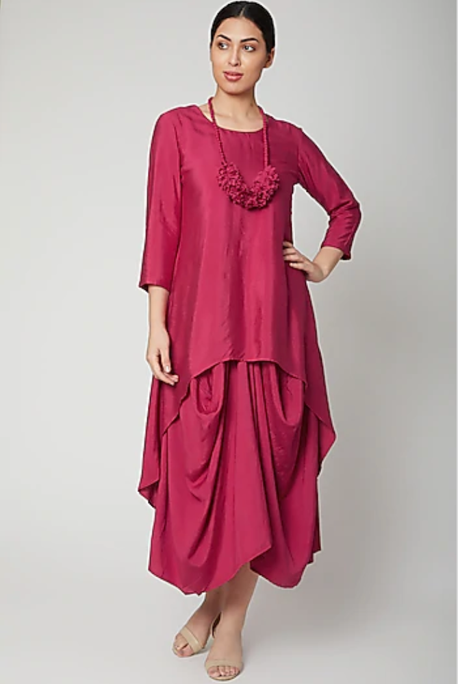 Dream- Hot Pink Indo-Western Cowl Dress-0