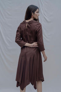 Thumbnail for Dream- Brown Draped Cowl Dress-2