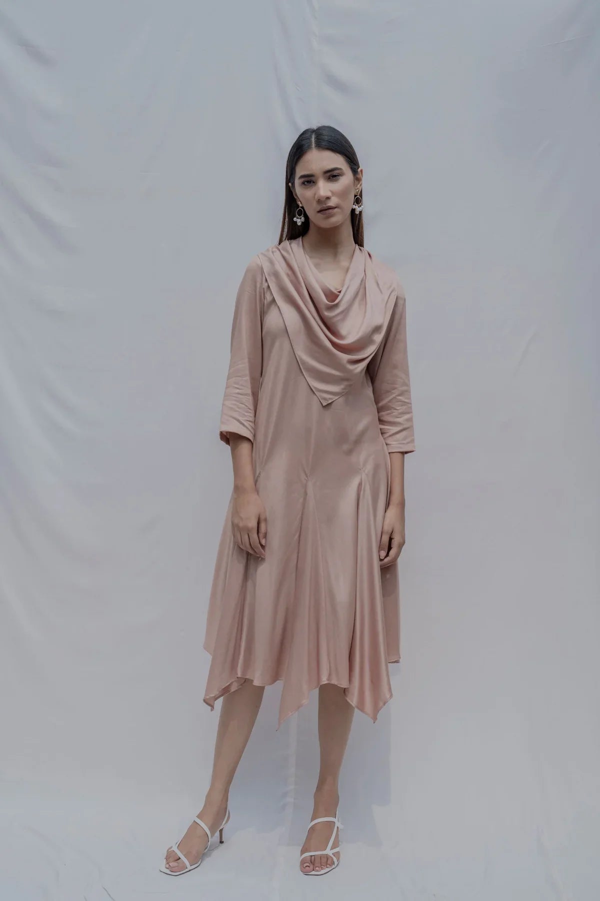 DREAM COWL DRESS IN ROSE GOLD-0