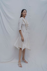 Thumbnail for Dream- Off White Draped Cowl dress-1