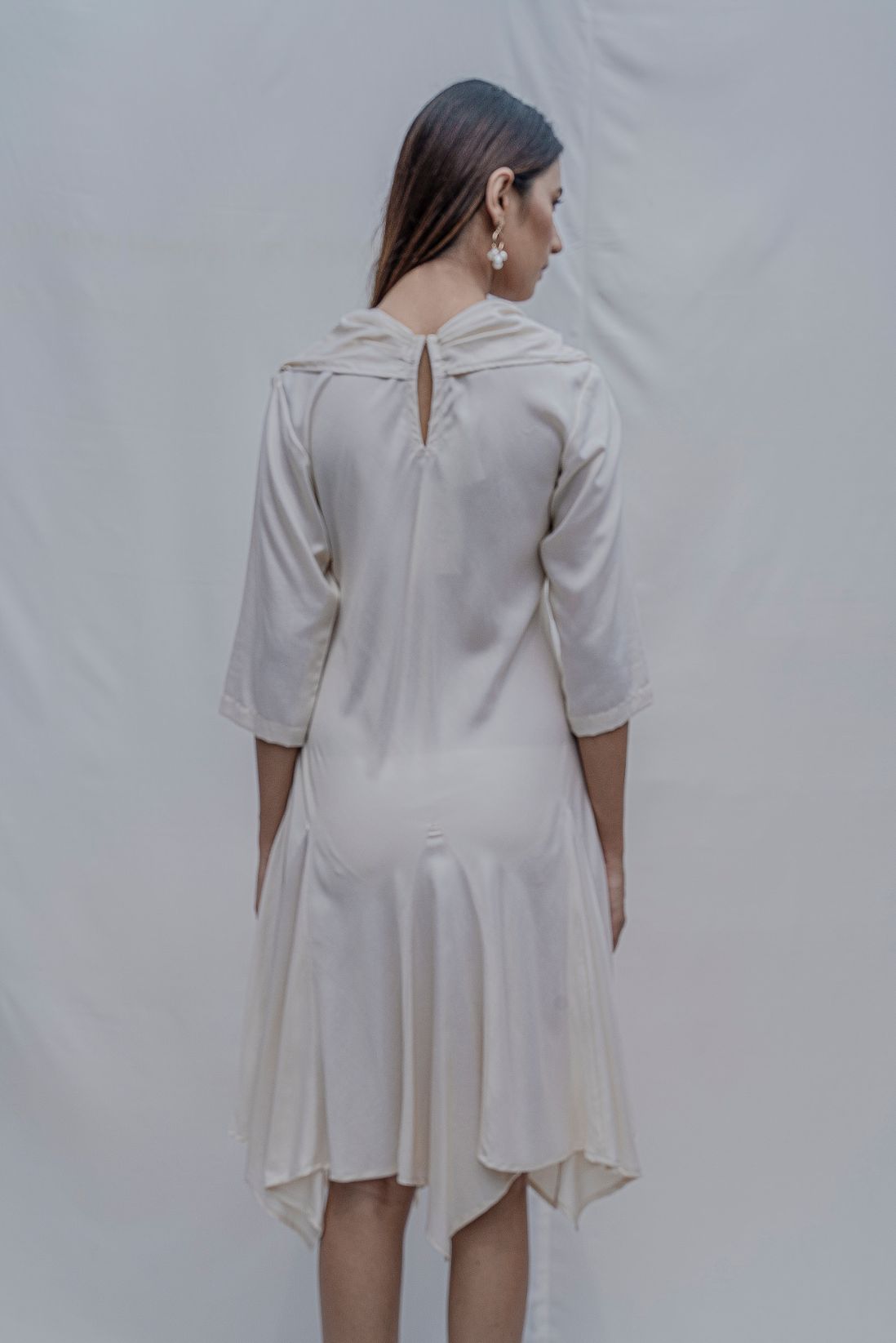 Dream- Off White Draped Cowl dress-2