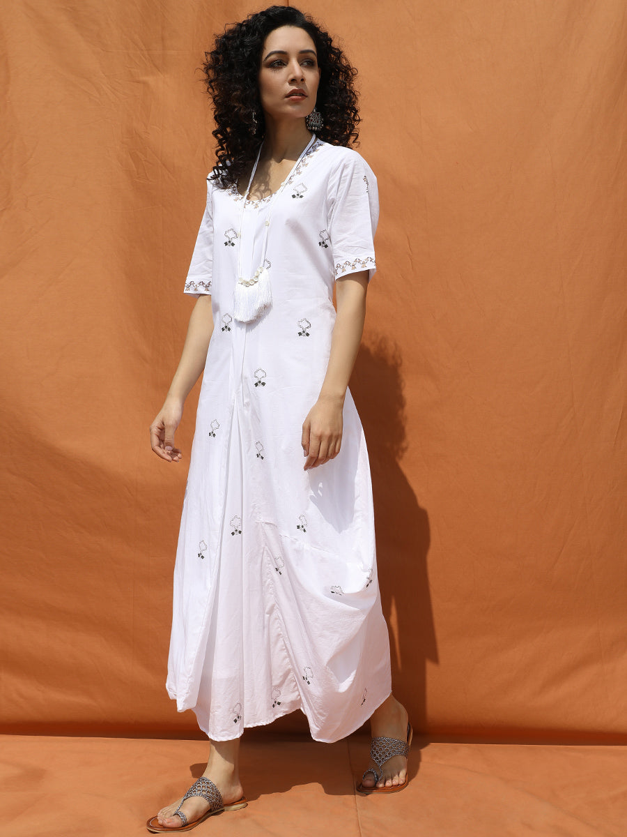 White Block Printed Dress Cum Jumpsuit-0