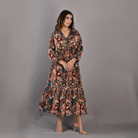 Thumbnail for Amaryllis- Maroon & Multi Printed Wrap Dress with Attached Fabric Belt-3