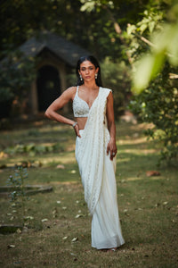 Thumbnail for Saida Draped Saree in Off-White-0