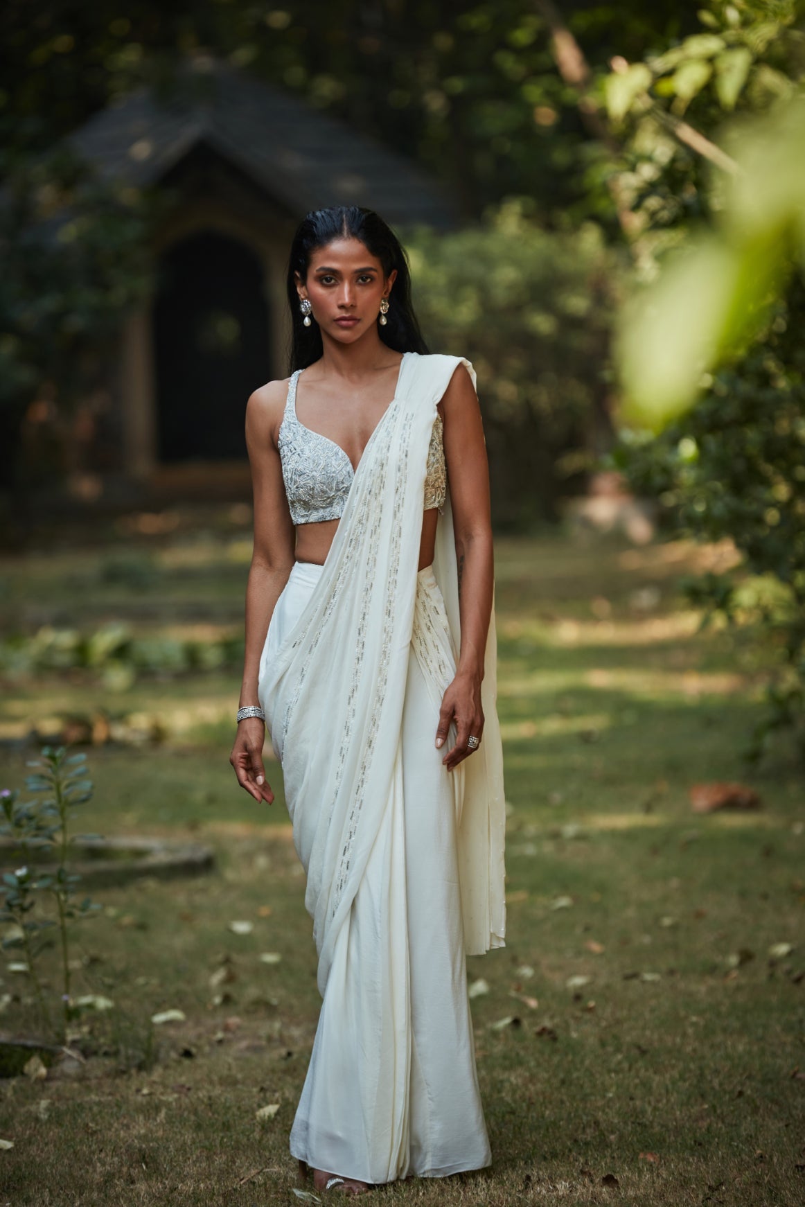 Saida Draped Saree in Off-White-3