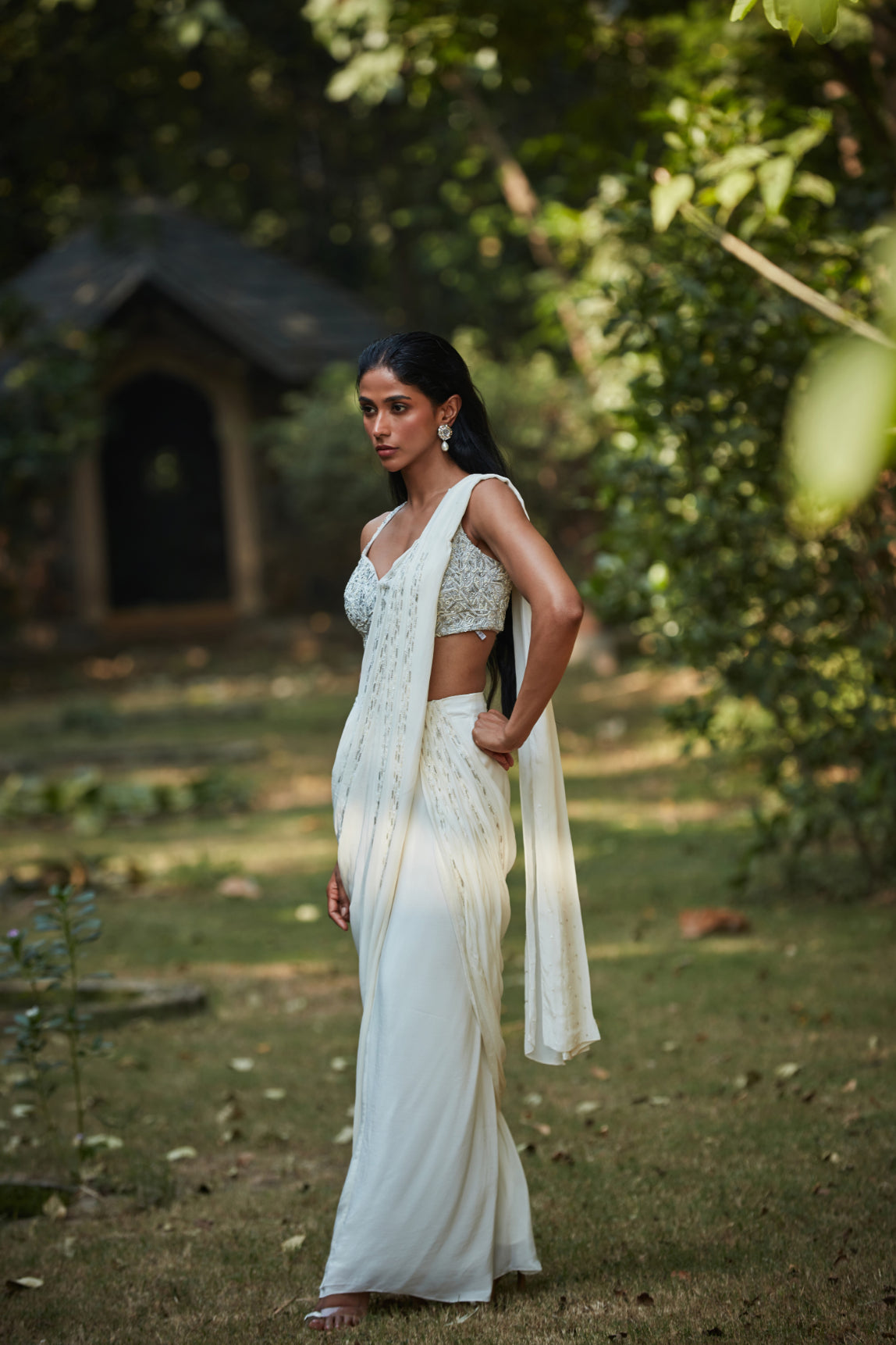 Saida Draped Saree in Off-White-4