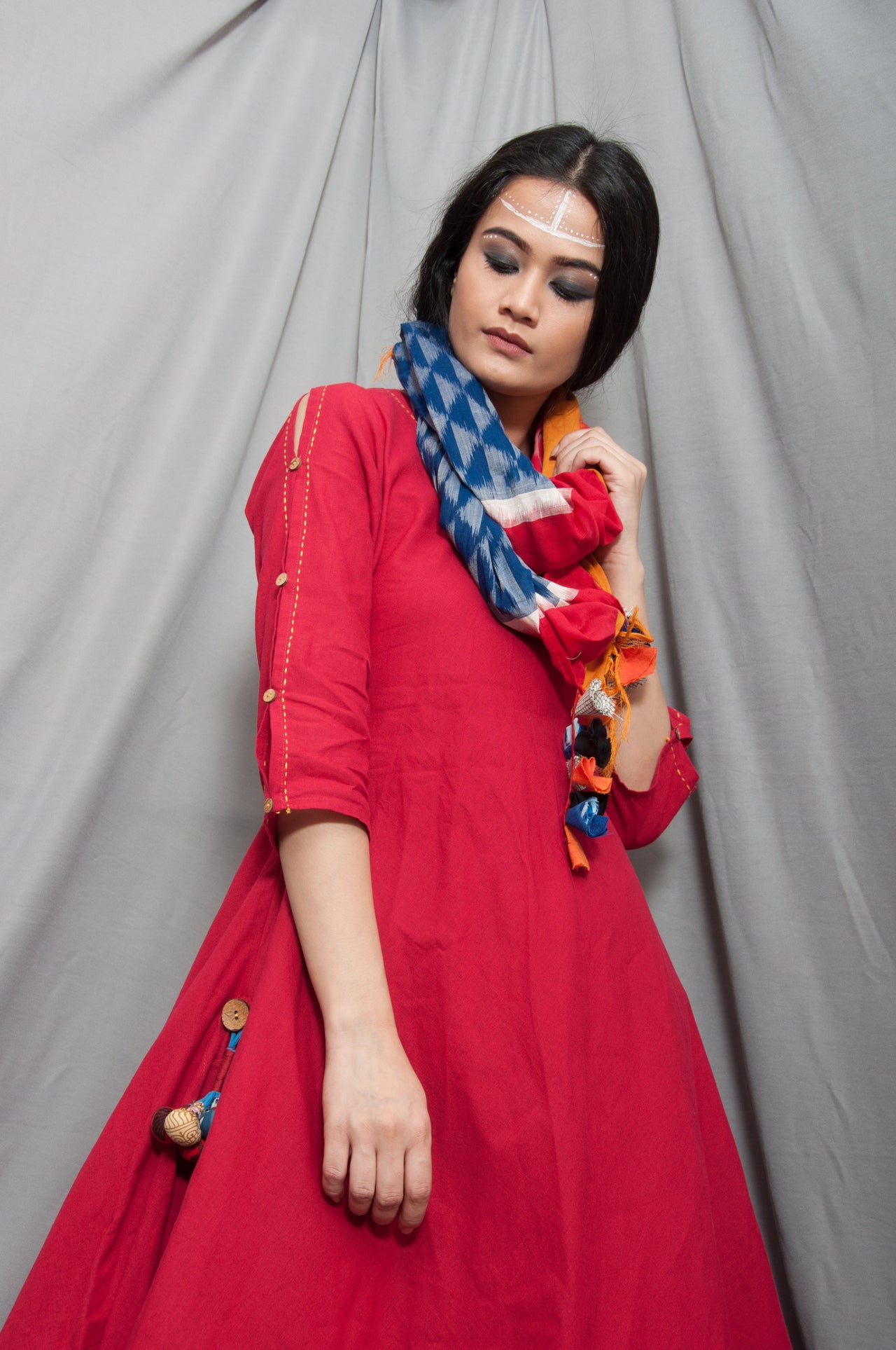 Blossom - Long Cowl  Dress With Scarf-4