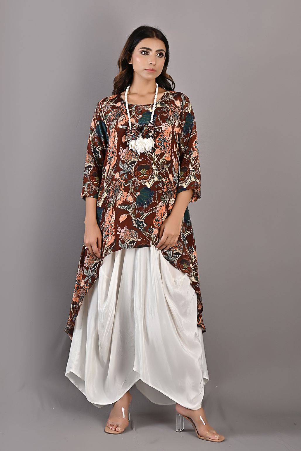 Eliza- Printed Cowl Dress with Necklace-1