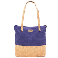 Thumbnail for Blue Textile With Cork Women's Tote Bag BAG-623-D-0