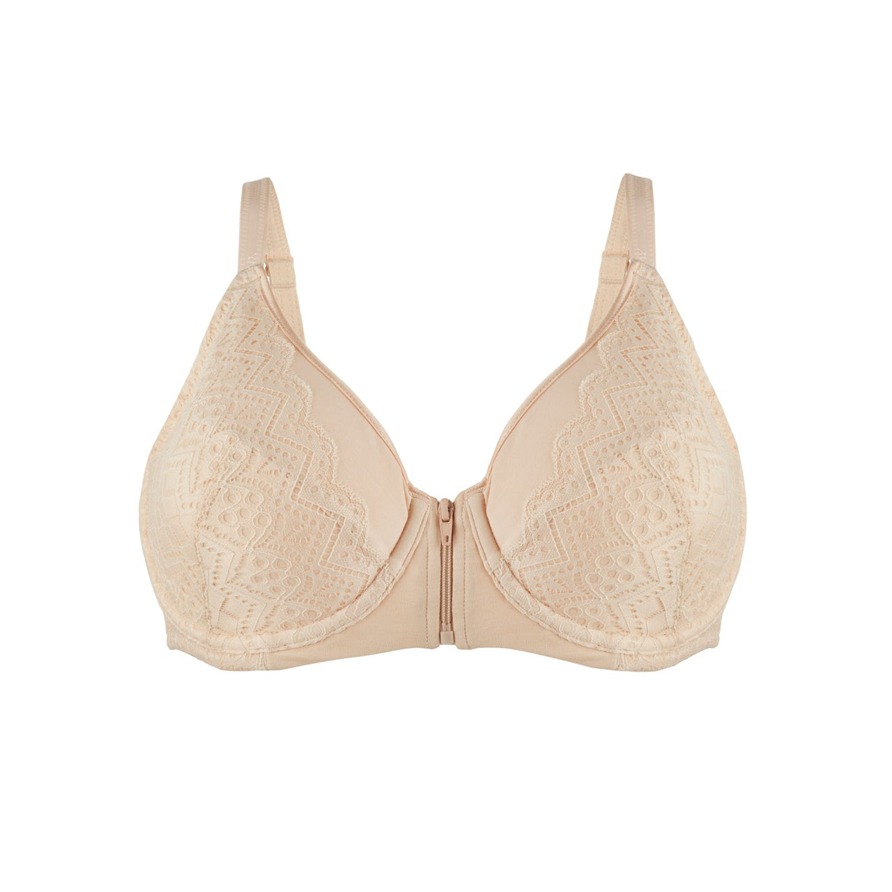 Grace - Peach Silk & Organic Cotton Lace Front Zip Non Wired Bra-0