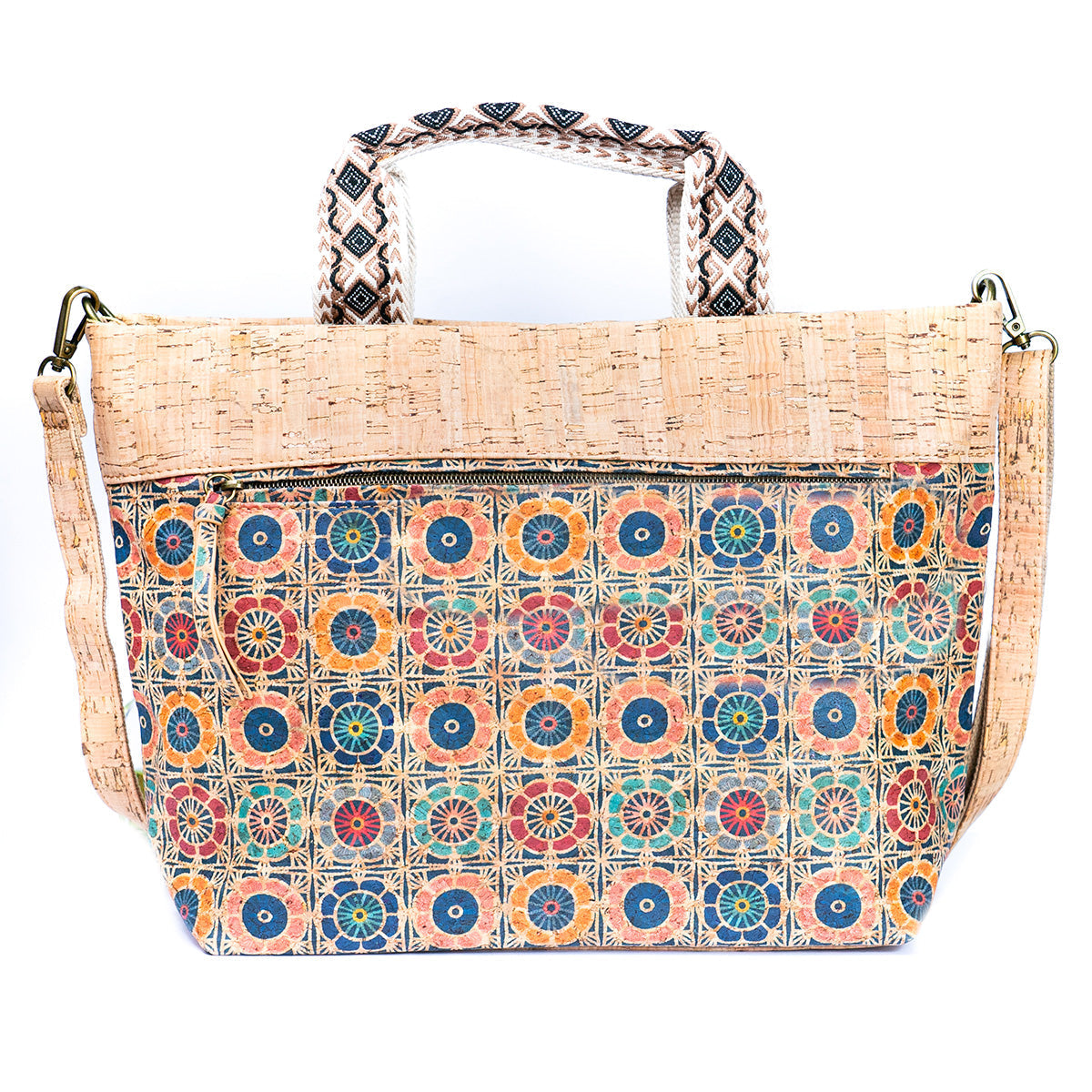 Natural Cork Tote with Printed Design and Cotton Woven Handles BAGF-087-12