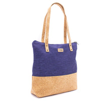 Thumbnail for Blue Textile With Cork Women's Tote Bag BAG-623-D-1