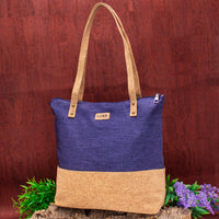 Thumbnail for Blue Textile With Cork Women's Tote Bag BAG-623-D-4