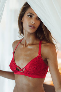 Thumbnail for Passion Red - Lace Organic Cotton & Silk Bralette-14
