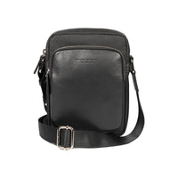 Thumbnail for RB2002A | Nylon/Genuine Leather Shoulder Bag, with light grain. Zip closure and adjustable shoulder strap - Color Black - Dimensions: cm 15.5 x 21 x 7. Packaging: Non-woven fabric bag-1