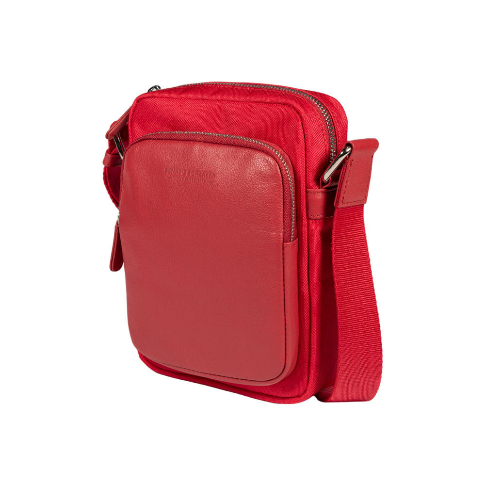 RB2002V | Nylon/Genuine Leather Shoulder Bag, with light grain. Zip closure and adjustable shoulder strap - Color Red - Dimensions: cm 15.5 x 21 x 7. Packaging: Non-woven fabric bag-0