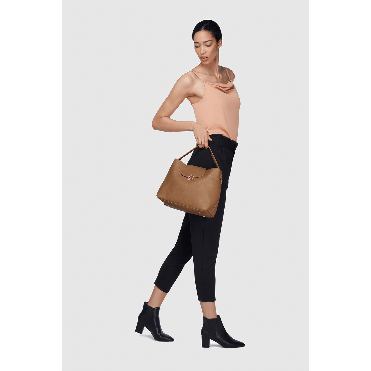 Taupe - Sara Vegan Hobo Bag-1