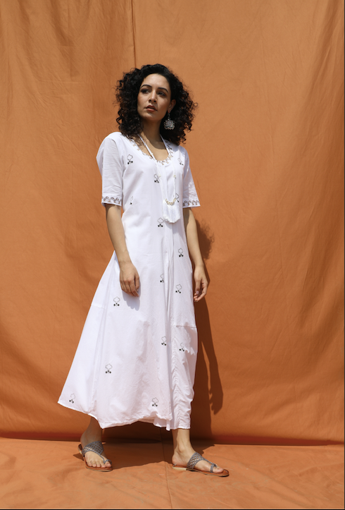 White Block Printed Dress Cum Jumpsuit-2