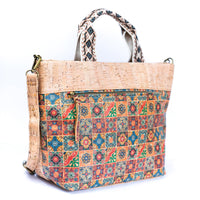 Thumbnail for Natural Cork Tote with Printed Design and Cotton Woven Handles BAGF-087-1