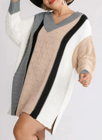 Thumbnail for Apricot Mixed Boucl Color Block Plus Size Sweater Dress-6