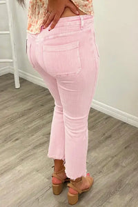 Thumbnail for Apricot Pink Crop Jeans - Raw Edge-1