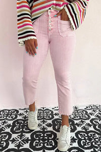 Thumbnail for Apricot Pink Crop Jeans - Raw Edge-4