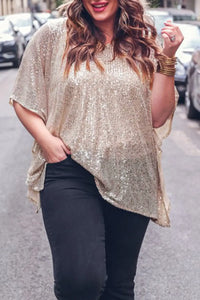 Thumbnail for Apricot Plus Size Sequined V Neck Boxy Top-0