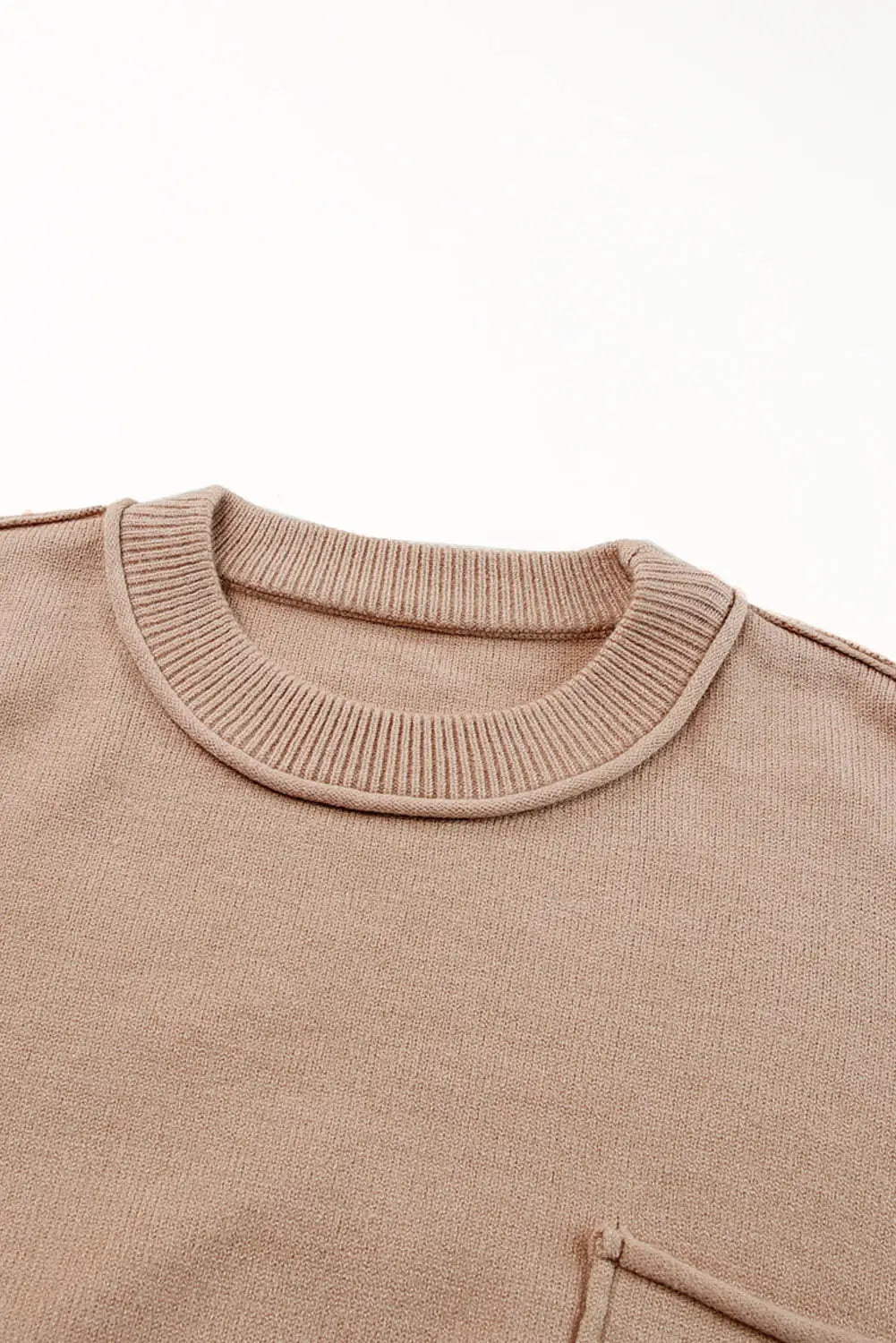 Apricot Raw Edge Patch Pocket Exposed Seam Loose Sweater-9