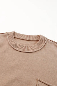 Thumbnail for Apricot Raw Edge Patch Pocket Exposed Seam Loose Sweater-9