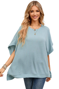 Thumbnail for Apricot Ribbed Knit Batwing Sleeve Tunic Oversized T Shirt-28