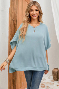 Thumbnail for Apricot Ribbed Knit Batwing Sleeve Tunic Oversized T Shirt-15