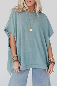 Thumbnail for Apricot Ribbed Knit Batwing Sleeve Tunic Oversized T Shirt-19