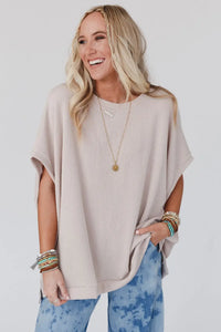 Thumbnail for Apricot Ribbed Knit Batwing Sleeve Tunic Oversized T Shirt-10