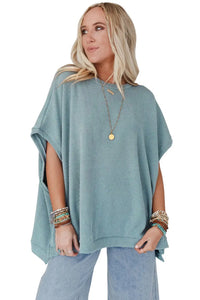 Thumbnail for Apricot Ribbed Knit Batwing Sleeve Tunic Oversized T Shirt-27