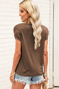 Thumbnail for Apricot Strappy V Neck Overlap Short Sleeve Top-39