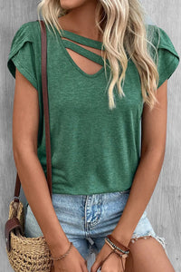 Thumbnail for Apricot Strappy V Neck Overlap Short Sleeve Top-14