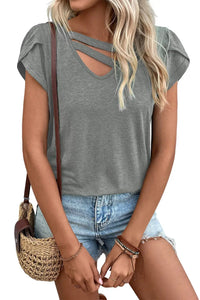 Thumbnail for Apricot Strappy V Neck Overlap Short Sleeve Top-24