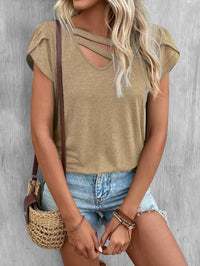 Thumbnail for Apricot Strappy V Neck Overlap Short Sleeve Top-3