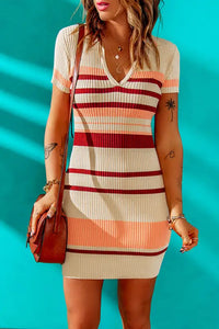 Thumbnail for Apricot Striped Bodycon Mini Dress-3